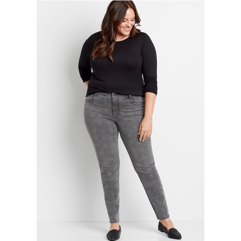 NEW Maurice’s 24 Long Plus Size DenimFlex High Rise Gray Plaid Print Jeggings